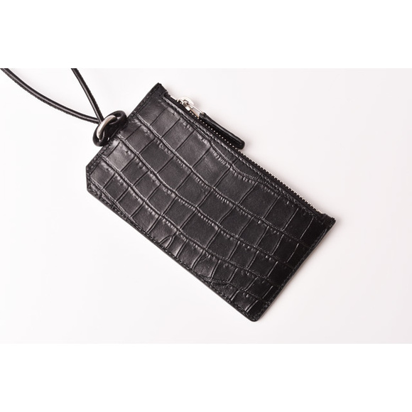 Saint Laurent Paris Coin Case Card Case Neck Strap Embossed Black - Picture 3 of 8